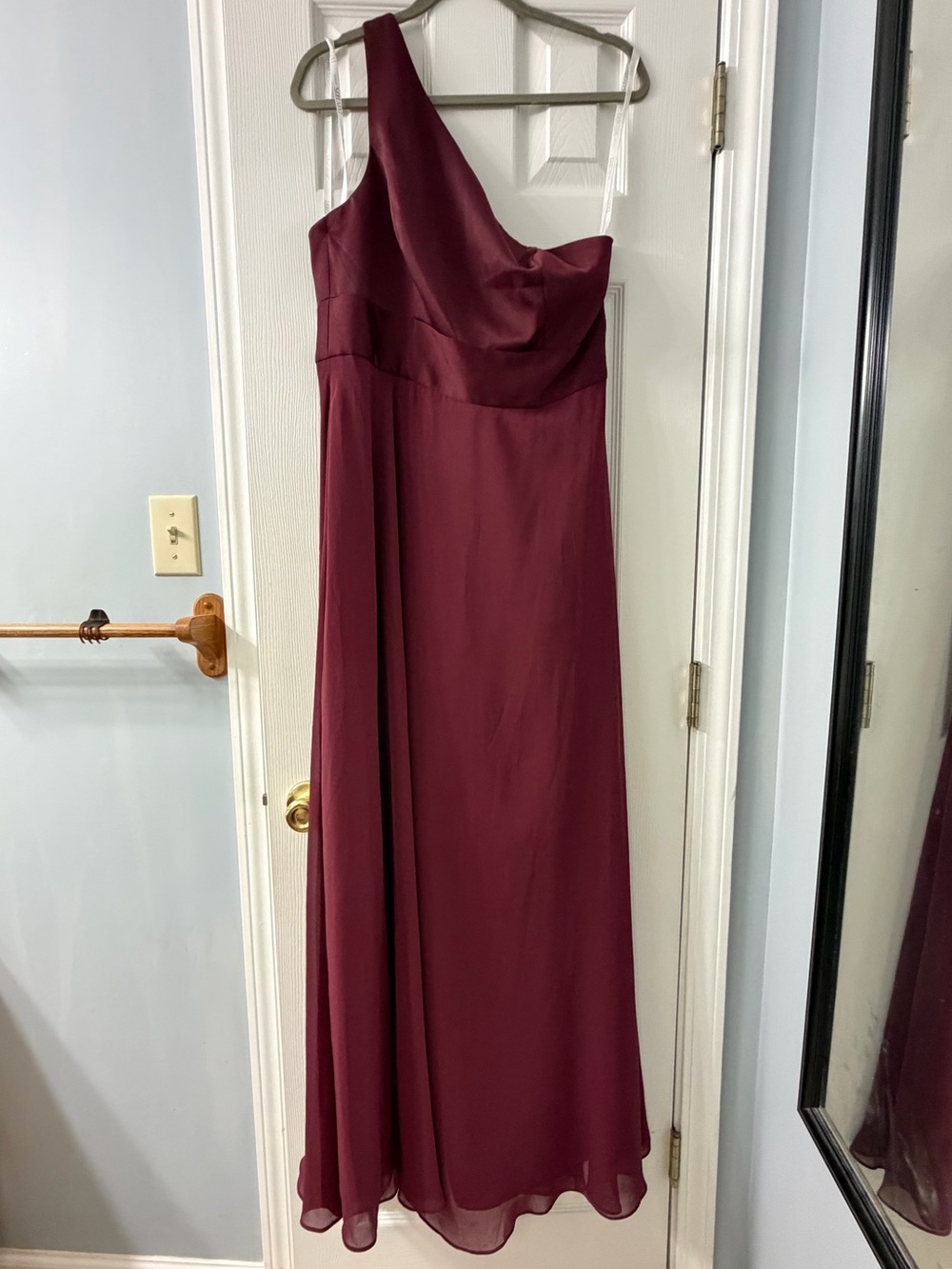 David's Bridal One-Shoulder Burgundy Formal Gown